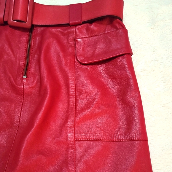 Real Leather Red Cargo Mini Skirt  Size 8 - Picture 4 of 9